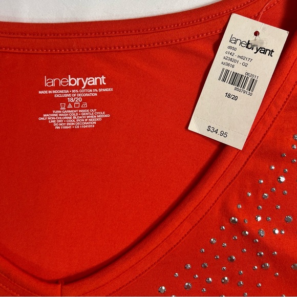 Lane Bryant k Top 18/20 Size Large silver studs orange Stretch Short Sleeve NWT - Picture 2 of 4